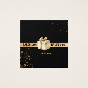 Cadeaubon verkoop 50% zwart goud glitter vierkante visitekaartjes