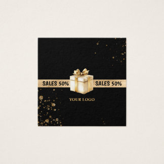 Cadeaubon verkoop 50% zwart goud glitter vierkante visitekaartjes