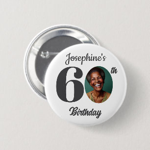 Cadeaubon voor 60e verjaardagsfeest met foto ronde button 5,7 cm