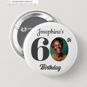 Cadeaubon voor 60e verjaardagsfeest met foto ronde button 5,7 cm