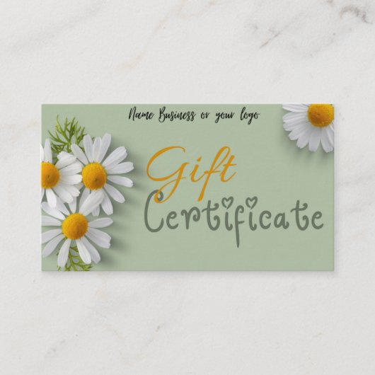 Cadeaubon voor bedrijven visitekaartje (Voorkant)