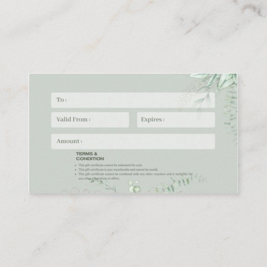 Cadeaubon voor bedrijven visitekaartje (Achterkant)