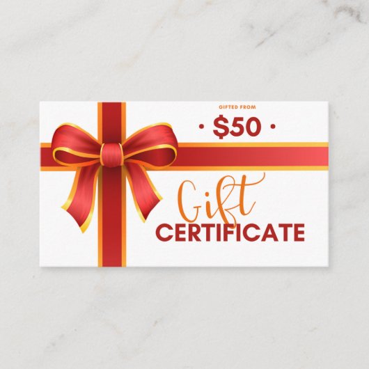 Cadeaubon voor bedrijven visitekaartje (Voorkant)