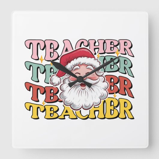 Cadeaubon voor docent | Kerstman Docent Vierkante Klok (Voorkant)