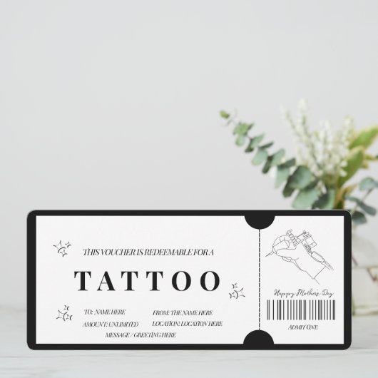 Cadeaubon voor een minimalistische tatoeage kaart (Staand voorkant)
