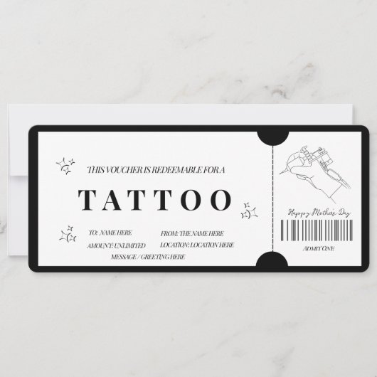 Cadeaubon voor een minimalistische tatoeage kaart (Voorkant)