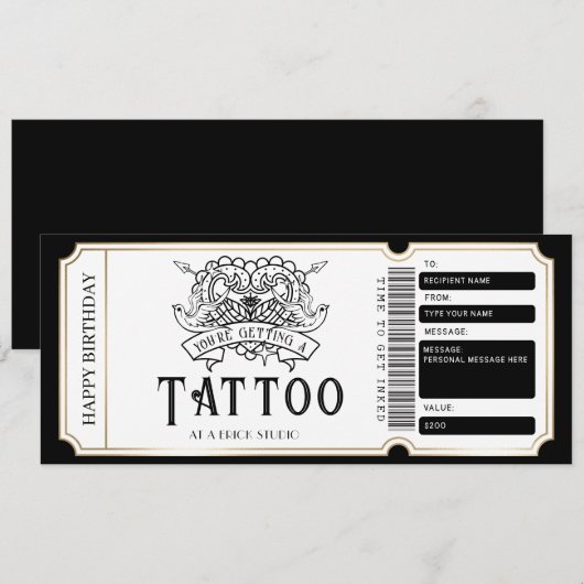 Cadeaubon voor een tattoo op maat kaart (Voorkant / Achterkant)