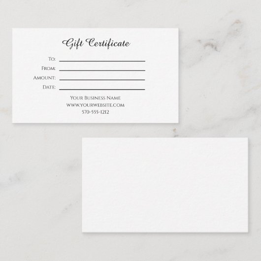 Cadeaubon voor elk bedrijf of elk doel visitekaartje (Voorkant / Achterkant)