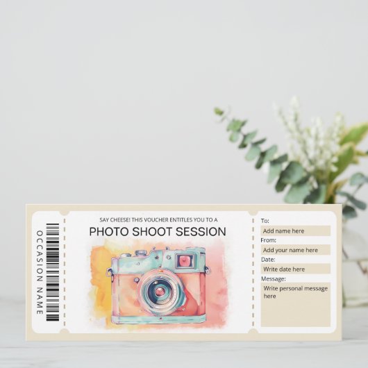 Cadeaubon voor fotoshoot kaart (Staand voorkant)