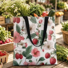 Cadeaubon voor haar cottagecore aardbei bloemmotie tote bag