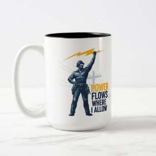 Cadeaubon voor Hoofdelektricien - Heldhaftige Blik Tweekleurige Koffiemok