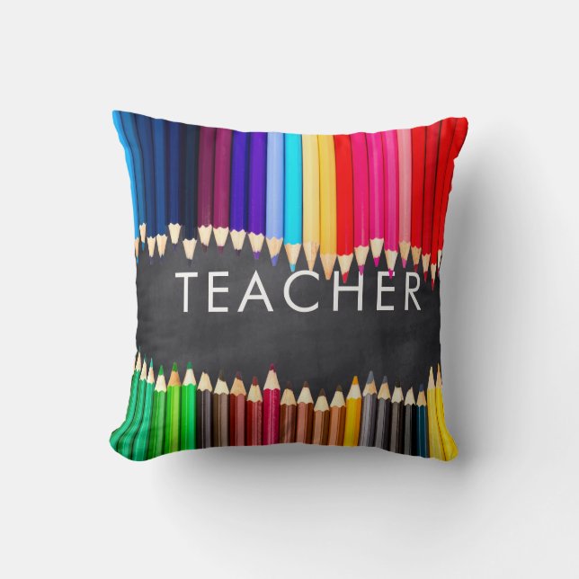 Cadeaubon Voor Leraar Helder Potloden Schoolbord Kussen (Voorkant)