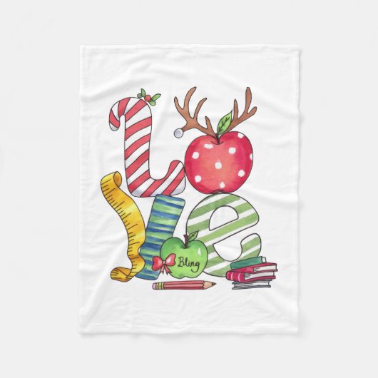 Cadeaubon Voor Leraar | Liefde Potlood Appel Fleece Deken (Voorkant)