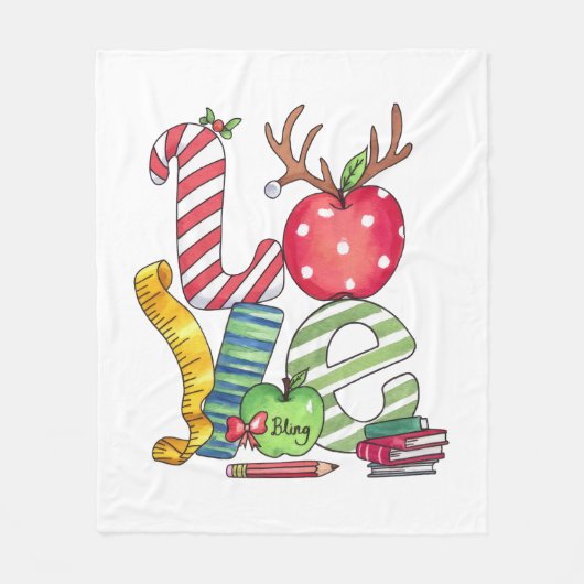 Cadeaubon Voor Leraar | Liefde Potlood Appel Fleece Deken (Voorkant)
