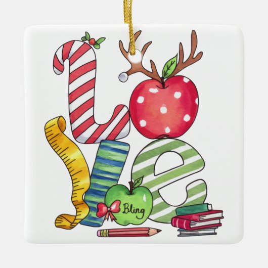 Cadeaubon Voor Leraar | Liefde Potlood Appel Keramisch Ornament (Voorkant)
