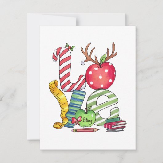 Cadeaubon Voor Leraar | Liefde Potlood Appel Notitiekaartje (Voorkant)