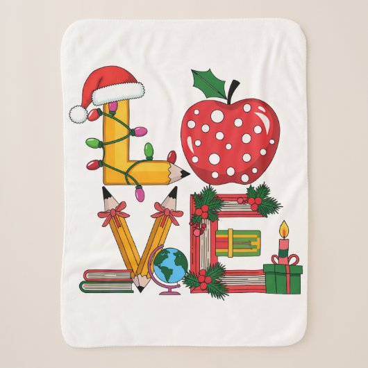 Cadeaubon Voor Leraar | Liefde Potlood Apple Boeke Sherpa Deken (Voorkant)