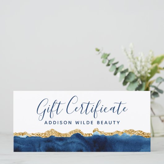 Cadeaubon voor Navy Blue en Gold Waterverf (Staand voorkant)