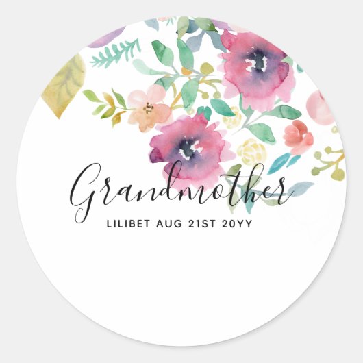Cadeaubon voor oma - Mooie pruimroze bloemen perso Ronde Sticker (Voorkant)