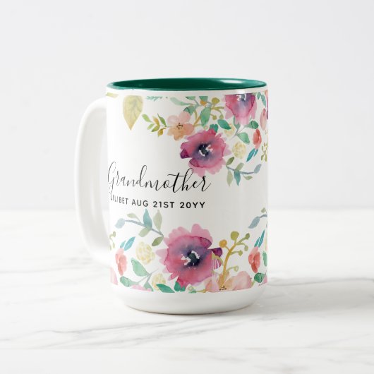 Cadeaubon voor oma - Mooie pruimroze bloemen perso Tweekleurige Koffiemok (Voorkant links)