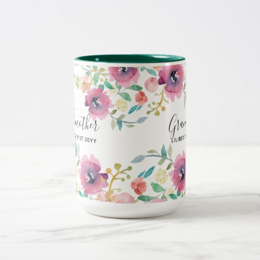 Cadeaubon voor oma - Mooie pruimroze bloemen perso Tweekleurige Koffiemok (Center)