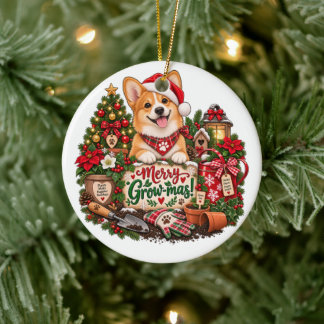 Cadeaubon voor tuinliefhebber, Kerst Corgi Tuinier Keramisch Ornament