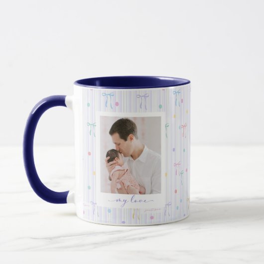 Cadeaubon voor Vader Paarse Strik Strepen Mok (Links)