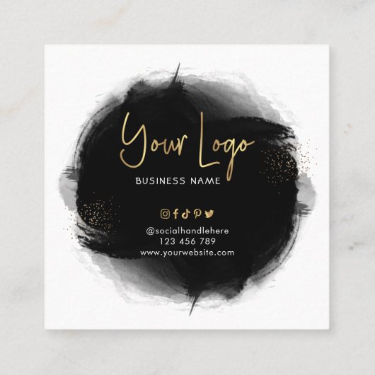 Cadeaubon voor zwart en goud, aangepast, modern vierkante visitekaartje (Achterkant)