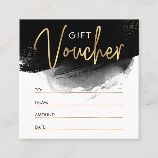 Cadeaubon voor zwart en goud, aangepast, modern vierkante visitekaartje (Voorkant)