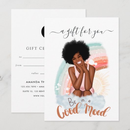 Cadeaubon voor Zwarte Vrouw met Goede Stemming (Voorkant / Achterkant)