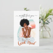 Cadeaubon voor Zwarte Vrouw met Goede Stemming (Staand voorkant)