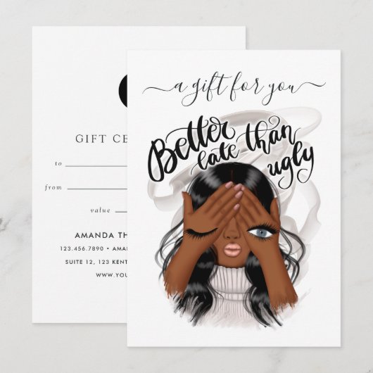Cadeaubon voor Zwarte Vrouw met Goede Stemming (Voorkant / Achterkant)