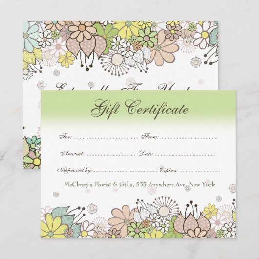 Cadeaubon waarde winkel onderneming briefkaart (Voorkant / Achterkant)