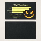 Cadeaubon - zwart papier met spoky pompoen visitekaartje (Voorkant /achterkant)