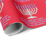 cadeaubonade van Hanukkah Cadeaupapier<br><div class="desc">Een tekstbericht: "Voor acht donkere nachten herinneren de menoralichten ons aan wonderen en vrijheid." en een zilveren en blauwe menorah. Cadeaupapier voor de feestdagen. Pas het aan.</div>