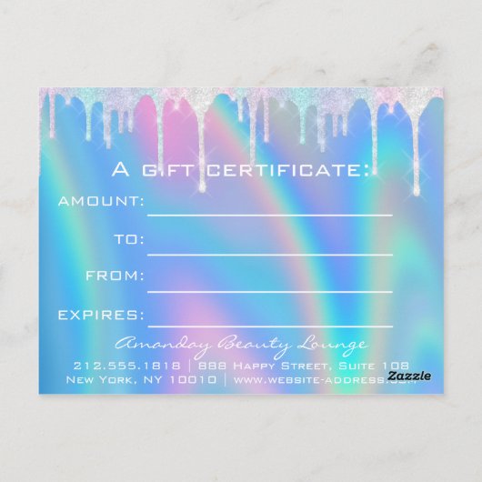 Cadeaubonholograaf Unicorn Blue Logo Briefkaart (Achterkant)