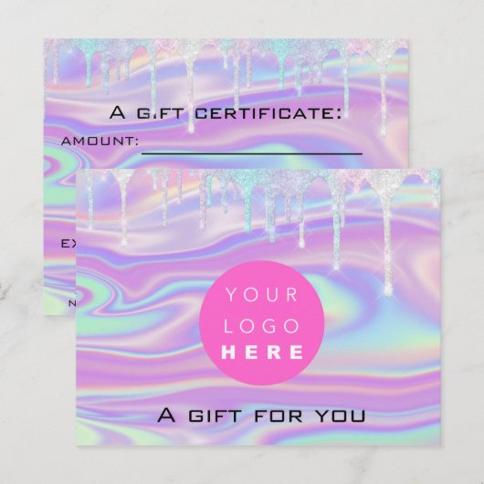 Cadeaubonholograaf Unicorn Logo Roze druppel Briefkaart (Voorkant / Achterkant)