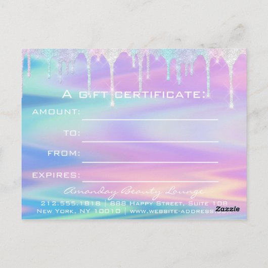 Cadeaubonholograaf Unicorn roze Logo Briefkaart (Achterkant)