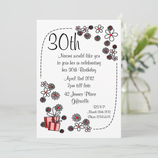 Cadeaubonnen en bloemen 30e uitnodiging op zaterda (Staand voorkant)