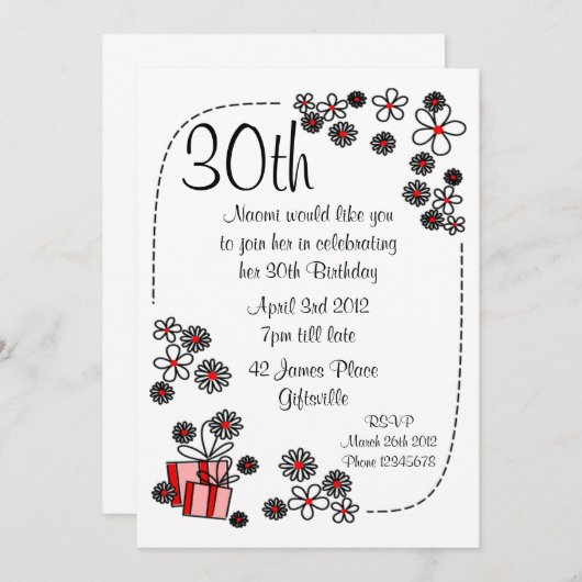Cadeaubonnen en bloemen 30e uitnodiging op zaterda (Voorkant / Achterkant)