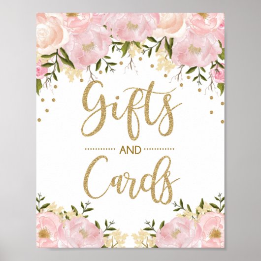 Cadeaubonnen en Kaarten Roze Bloemige Huwelijksdec Poster (Voorkant)
