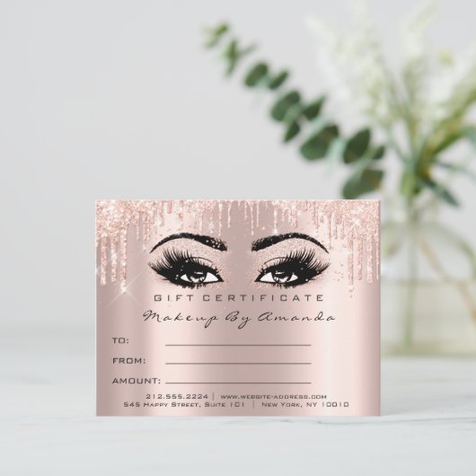 Cadeaubonnen Eyelashes Confetti Makeup Glam Briefkaart (Staand voorkant)