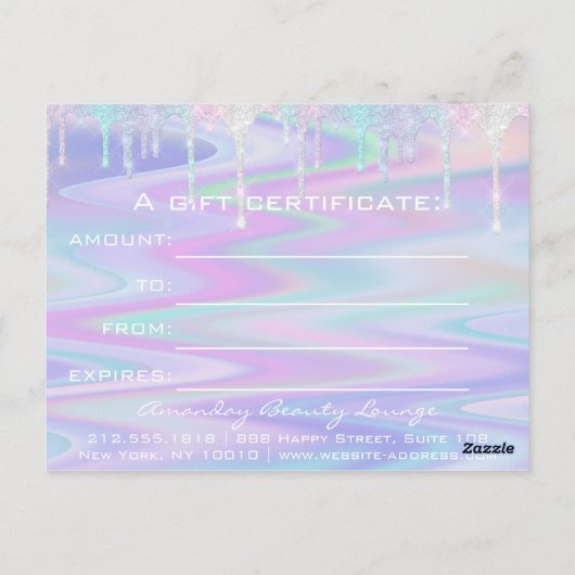 Cadeaubonnen Holograaf Unicorn Logo Beauty Briefkaart (Achterkant)