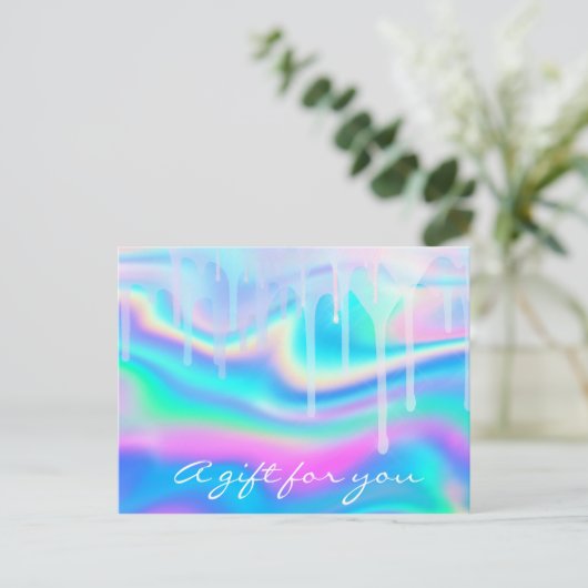 Cadeaubonnen Holograaf Unicorn Rainbow Roze Briefkaart (Staand voorkant)