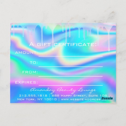 Cadeaubonnen Holograaf Unicorn Rainbow Roze Briefkaart (Achterkant)