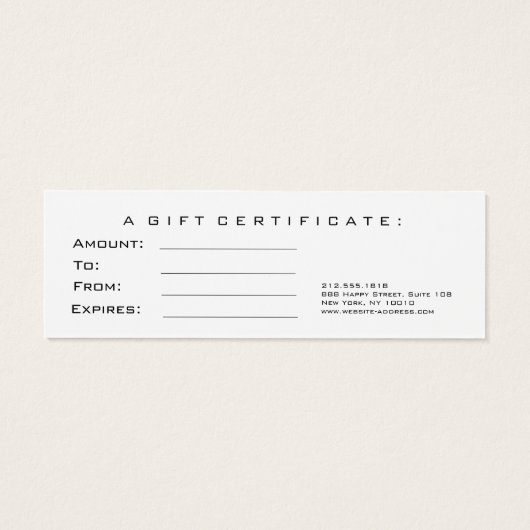 Cadeaubonnen laden weinig witte makreel klein mini visitekaartjes (Achterkant)