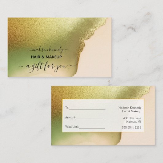 Cadeaubonnen make-up en haarchartreuse Nieuw Klantenkaartje (Voorkant / Achterkant)