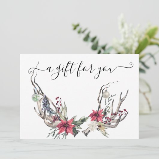 Cadeaubonnen met kerstcadeau Boho Horns Floral (Staand voorkant)