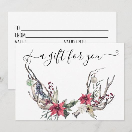 Cadeaubonnen met kerstcadeau Boho Horns Floral (Voorkant / Achterkant)