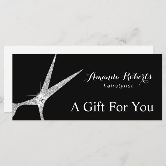 Cadeaubonnen Modern Silver Scissor Hair Salon (Voorkant / Achterkant)